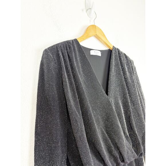 Bailey 44 Night Fever Sparkle Mini Dress Small Black Long Sleeve Ruched Stretch - Picture 7 of 14